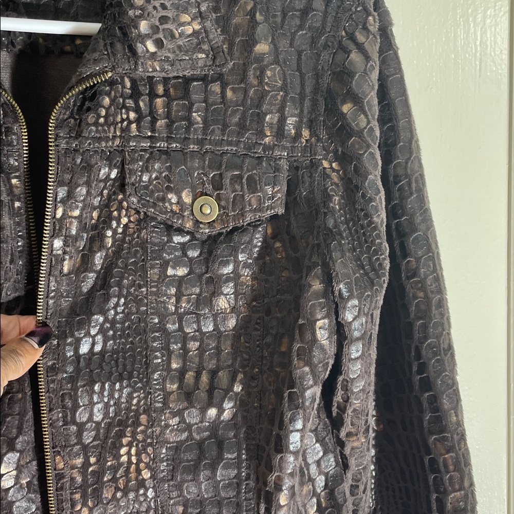 Ruby Rd. Crocodile Pattern Jacket In Gray And Bro… - image 4